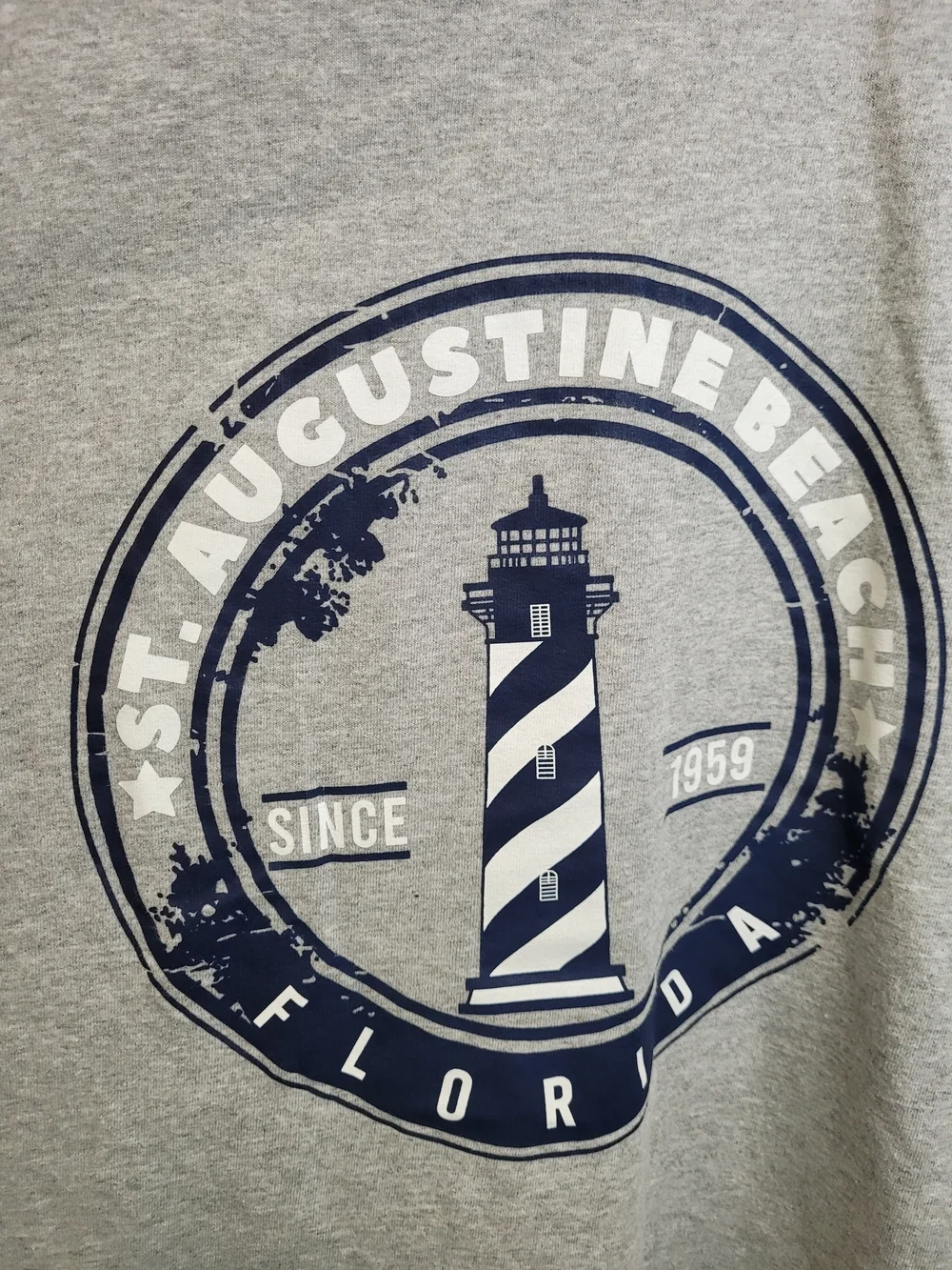 St. Augustine Beach Florida Lighthouse Graphic T-Shirt - Gray size Medium